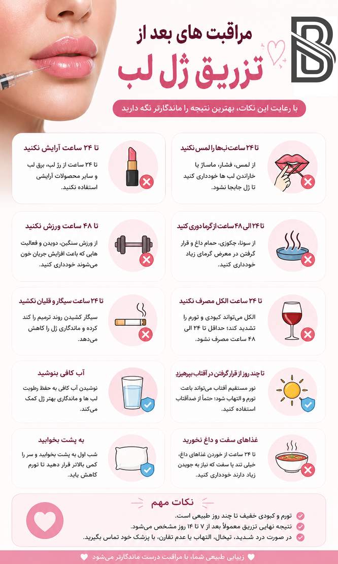 مراقبت های بعد از تزریق ژل